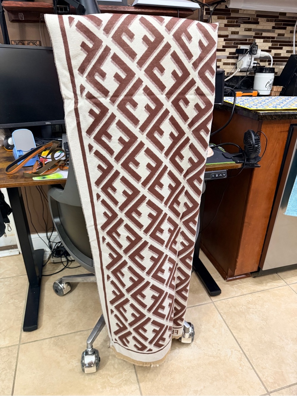 Fendi Brown & Cream FF Logo Knit Cowl Scarf